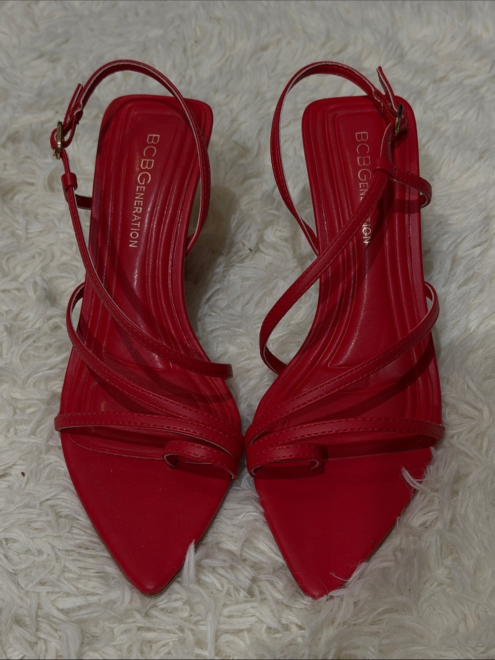 BCBGeneration Red Strappy Pointed-Toe Slingback Heels